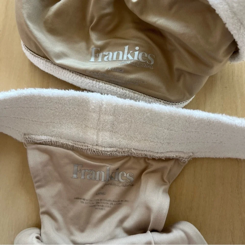 Frankies Bikinis Barb White Terry One Shoulder Top and Bottoms